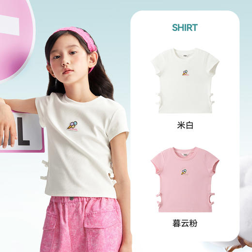 【修身弹力装】女童圆领短袖针织衫夏季新款安奈儿童装EG521120 商品图1