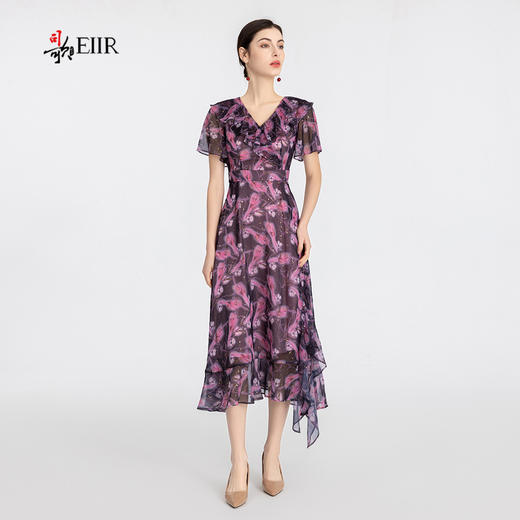 司歌雪纺v领短袖不规则连衣裙A891081X 商品图0