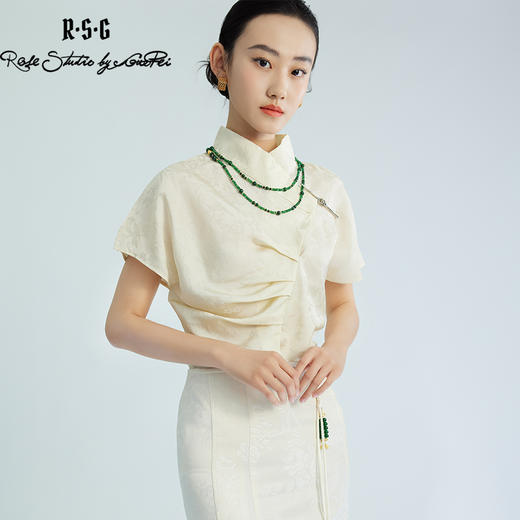 郭培成衣品牌精品系列斜襟搭扣褶皱上衣 商品图4