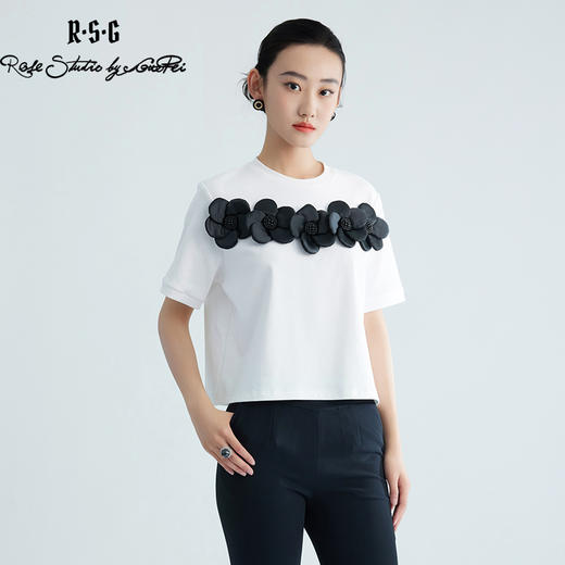 郭培成衣精品系列法式立体花朵短款T恤 商品图0