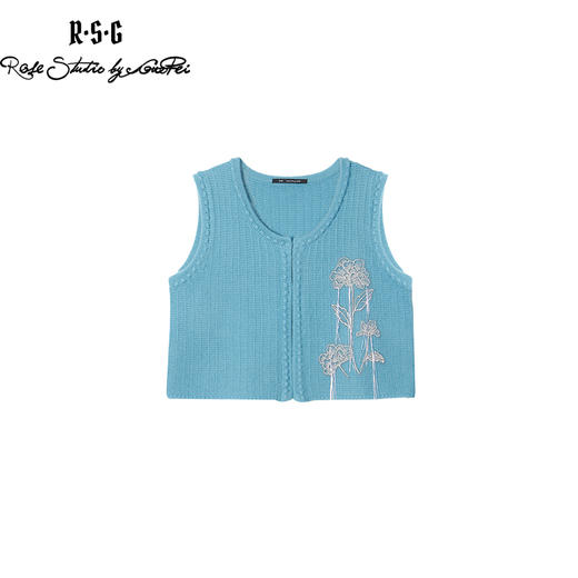 RSG郭培成衣品牌银线芙蓉花刺绣蓝色针织马甲 商品图4