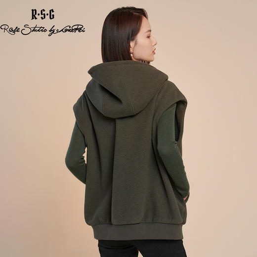 RSG郭培成衣品牌灰绿色插兜拉链连帽修身马甲桃心手工装饰 商品图2