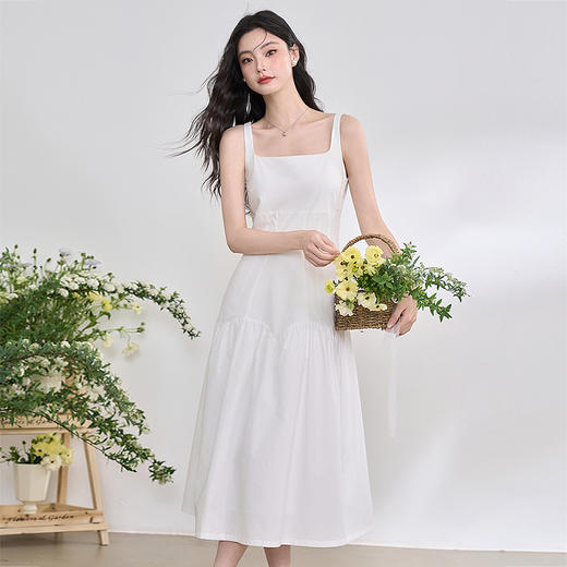 简约设计感方领背心裙女夏季拼接不规则伞裙摆连衣裙V1050586 商品图1