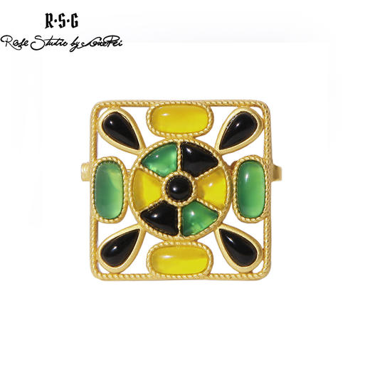 R.S.G 精品系列原创设计感铜质镀金方形玛瑙胸针郭培（限量版） 商品图0