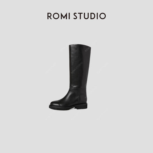 ROMI STUDIO“old money” 头层牛皮斜口不过膝粗跟长筒靴 23AWS019 商品图1