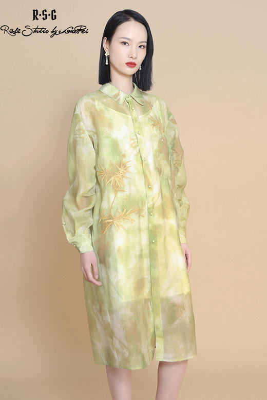 RSG郭培成衣品牌原创中国风金竹刺绣水墨透视感衬衫连衣裙 商品图5
