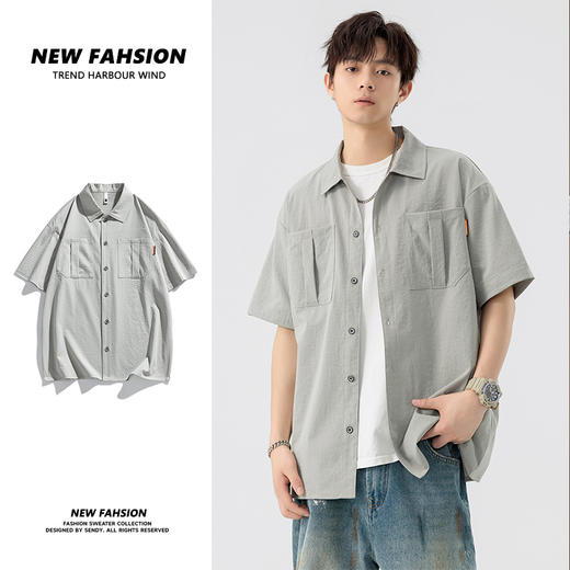 【DSL】大依优型大码翻领短袖衬衫夏季加肥加大肥佬休闲宽松透气弹力男装上衣潮款 商品图0