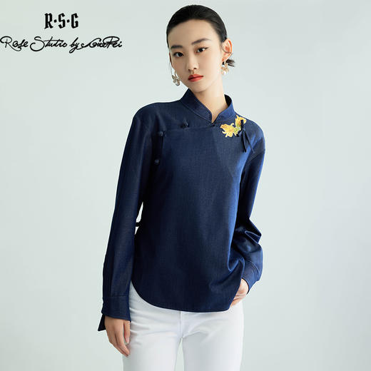 郭培线上成衣【“药”爱自己】佛手花刺绣斜襟中式开衫衬衫 商品图0