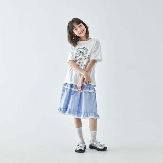 棵初25年夏季新款女童蝴蝶结印花短袖T恤亲子款清新百搭白色上衣 商品图4