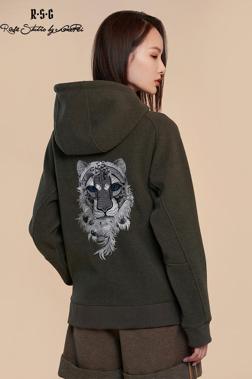 RSG郭培成衣品牌雪豹刺绣简约休闲上衣连帽开衫卫衣国风女装 商品图5
