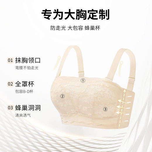D3-【B-D杯】【后扣式防滑条】【全罩杯包容】【蜂巢洞洞】【大胸显小 防滑不掉无肩带】润微美背抹胸防走光内衣收副乳薄款文胸  淑玉娇人/花瞑月落 商品图1