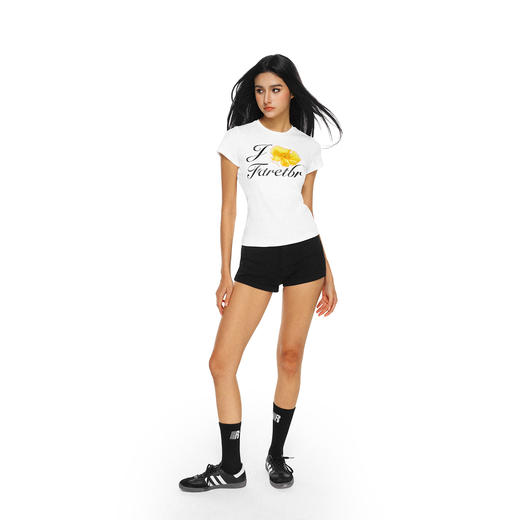 FDR官方店  海岛风花朵字母印花短袖t恤女夏季斜肩辣妹体恤上衣 商品图1