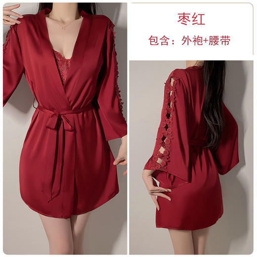 【仙气飘飘❗️丝滑缎面蕾丝睡裙】轻盈亲肤，舒适到像裸穿，穿上不想脱下来！性感睡衣冰丝拼接简约外袍家居服大码套装 商品图5