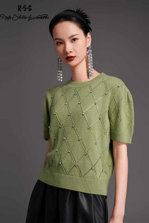 RSG2023郭培成衣品牌早秋百搭泡泡袖镂空菱格纹针织衫 商品图5