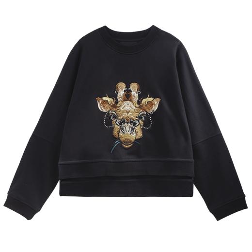 RSG郭培成衣品牌长颈鹿纯棉黑色刺绣圆领短款女士卫衣女装 商品图4