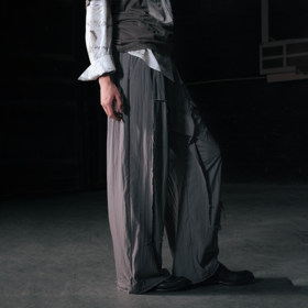 GOODBAI 916 拼接双层破坏毛边抽绳直筒休闲长裤