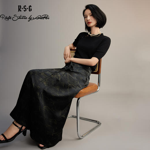 R.S.G精品系列国风印花A字款中长半身裙 商品图1