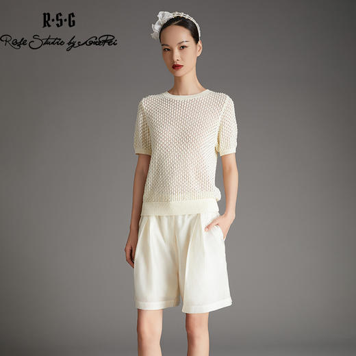 RSG郭培成衣品牌品牌重工钉珠镂空修身短袖针织薄款上衣修身 商品图0