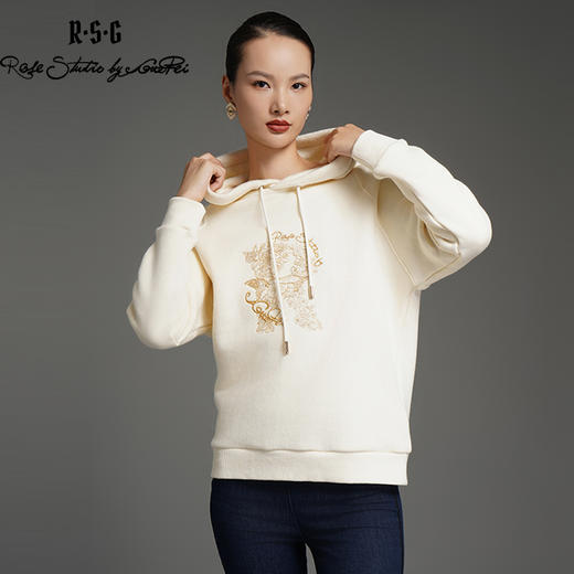 RSG郭培成衣品牌高级感金线刺绣国风花草元素连帽百搭秋冬卫衣 商品图3