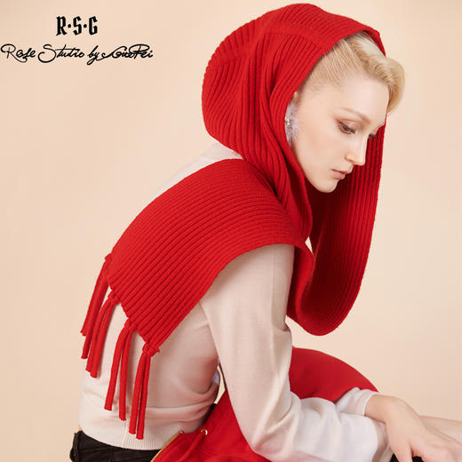RSG郭培成衣品牌原创设计纯羊毛绞花连帽围巾 商品图1