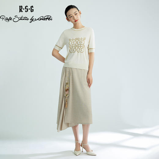 郭培成衣品牌“药”爱自己刺绣飘带褶皱半身裙 商品图3