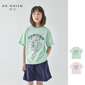 棵初25年夏季新款童装元气俏皮兔子印花短袖T恤全棉针织休闲上衣