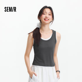 森马背心女短款大圆领小性感2025夏季新款撞色假两件紧身上衣百搭