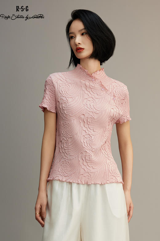 R.S.G精品系列新款流行新中式国风斜襟褶皱短袖上衣 商品图5