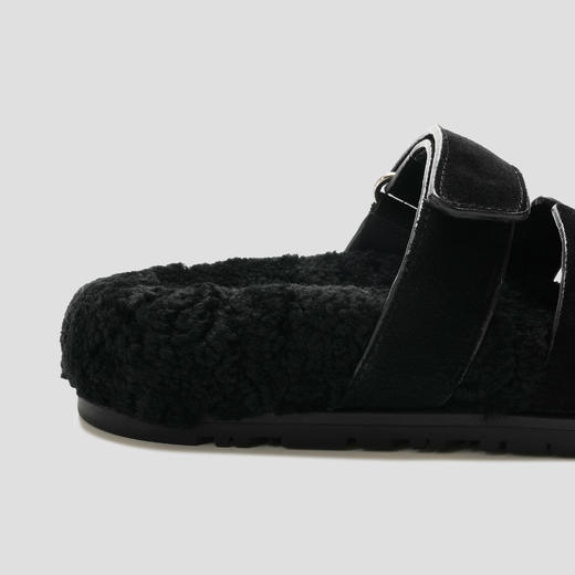 ROMI STUDIO“随性百搭” 复古翻毛皮羊羔毛一字带H毛拖鞋 23AWS003 商品图1