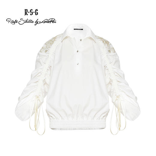 RSG郭培成衣品牌原创设计白色刺绣喇叭袖女款中式衬衫女装 商品图4