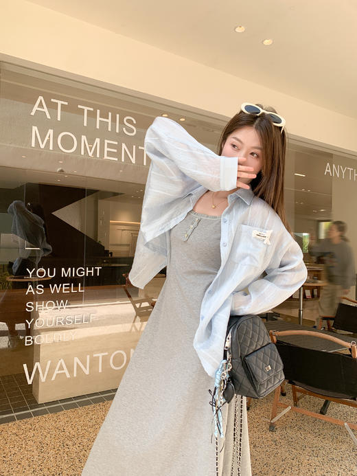 <曾小咸推荐>韩系百搭灰色背心吊带连衣裙 商品图7