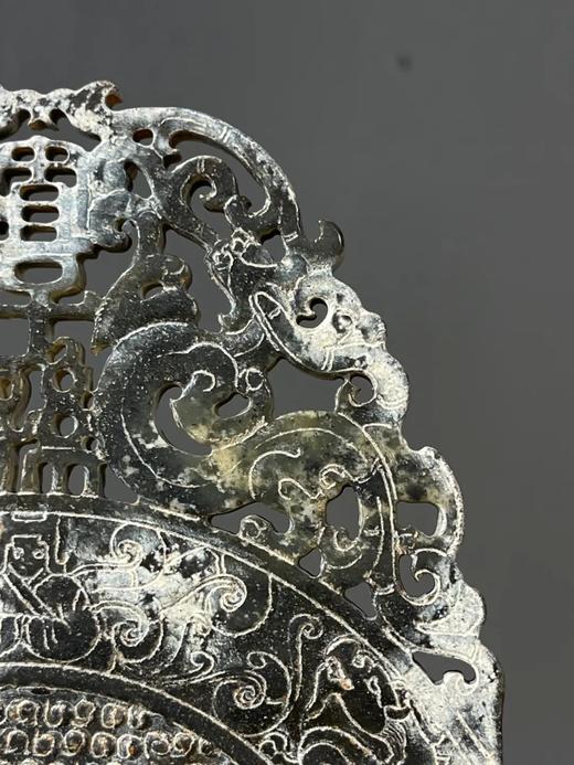 黑沁白玉镂雕双龙出廓龙虎穀纹壁，顺丰包邮 商品图14