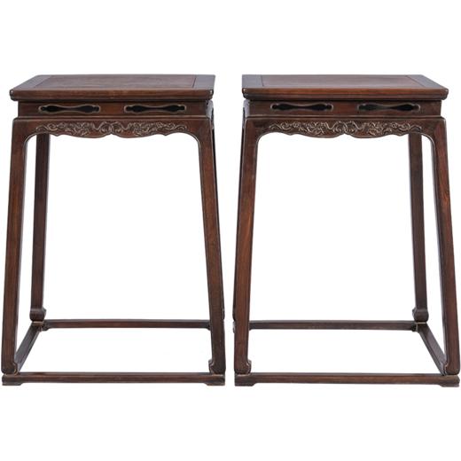 二十世纪 红木镶瘿木浮雕螭龙纹带托泥方香几（一对） 商品图5