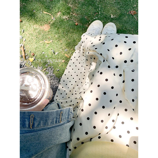 <曾小咸推荐>设计感杏色波点甜美花边高腰半身裙 商品图2