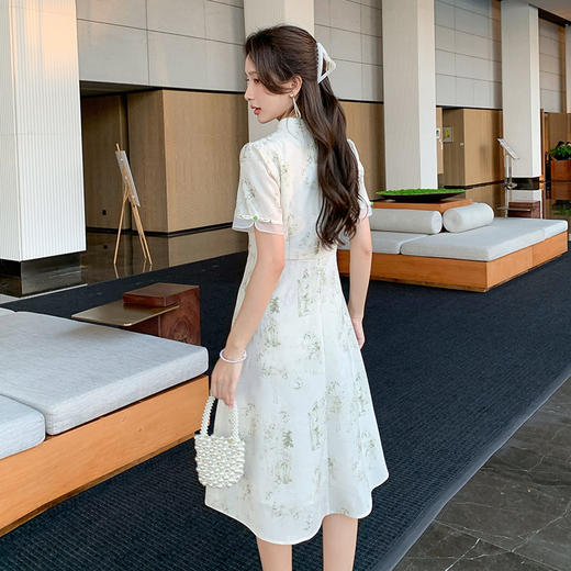 奢姿大码女装2025夏季时尚立领短袖连衣裙胖妹妹气质印花百搭裙子9952890396 商品图3
