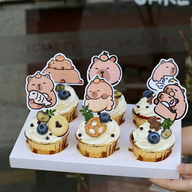 Capybara卡皮巴拉6只纸杯蛋糕
