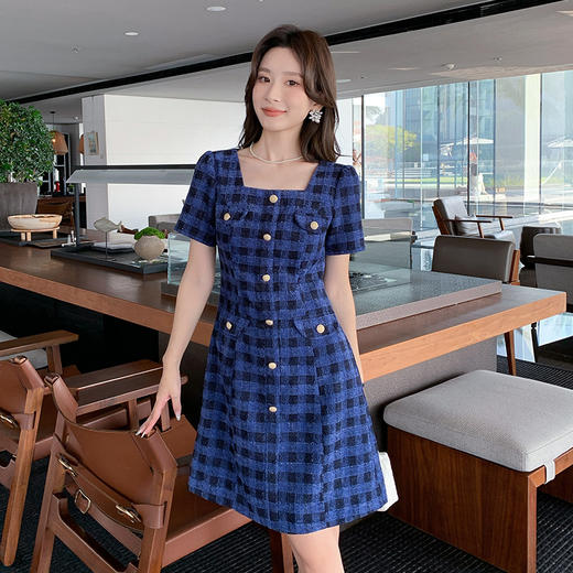 奢姿大码女装2025新款夏季胖妹妹法式收腰复古格子通勤气质连衣裙9952853136 商品图4