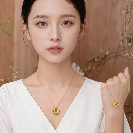 【热卖臻品】芳华-美人如花系列项链 足金黄金钻石红宝石套链MEMORA诗普琳LN533001 商品图6