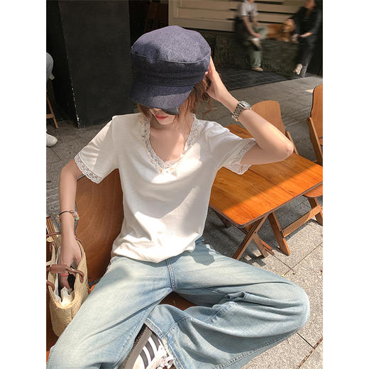 <曾小咸推荐>3.25现货秒杀！重工蕾丝拼接钉珠V领T恤 日常119.99/件 立减50 秒杀69.99/件！！ 商品图2