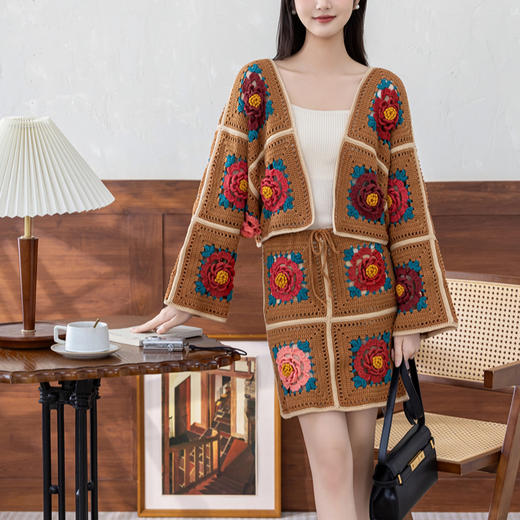 苏苏姐家牡丹拼花外套半裙套装手工DIY钩针4股棉毛线自制材料包 商品图2