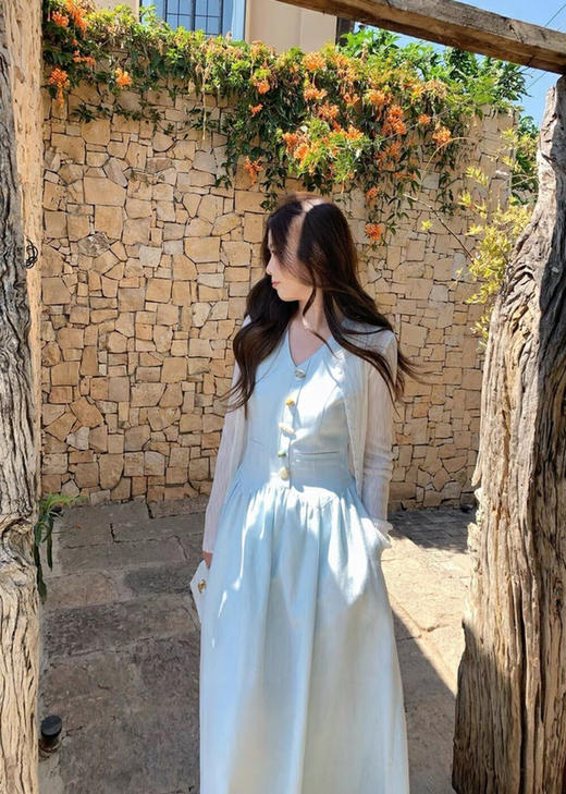 【GZ】无忧购洋气奶蓝小香感气质收腰a字连衣裙6771-5#（截单后7天发货) 商品图6