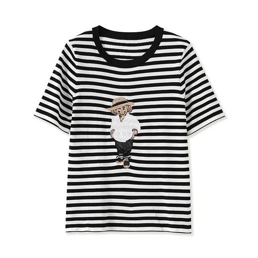 【高货wl】全新升级【铂金会员165/天猫219/差价54】(55137) 洛诗琳简约复古通勤精致小熊刺绣图案圆领T恤女新款针织衫 商品图4