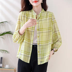 KQL E324N1407时尚桑络丝格子衬衣减龄防晒开衫气质上衣