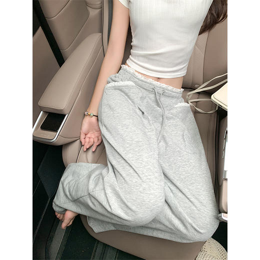 <曾小咸推荐>设计感蕾丝花边拼接休闲裤宽松垂感 商品图1