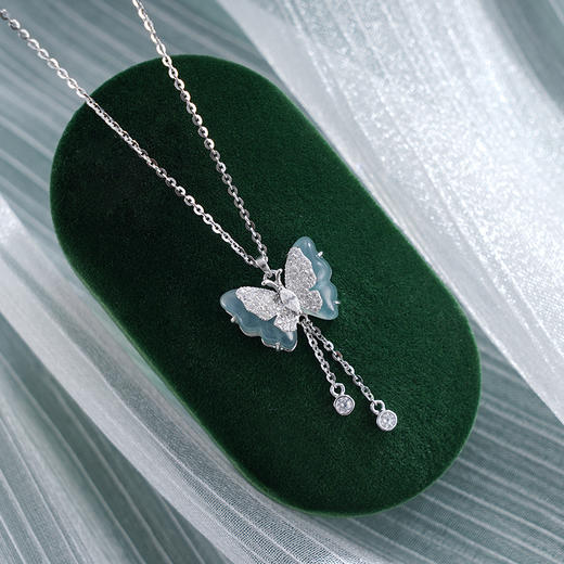 子佩集S925银【蝴蝶之夏】套链【YL-7270】纯银项链时尚翡翠蝴蝶项链2503 商品图1