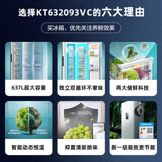 西门子（SIEMENS）637升超大容量双开门变频家用冰箱对开门 双循环超级速冷精准保鲜抗菌净味一级能效 KT632093VC 白色 商品图1