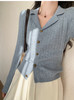 哥弟同款气质古巴领含真丝羊毛显瘦坑条针织开衫罩衫 商品缩略图5