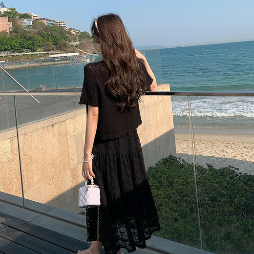 奢姿大码女装2025夏季气质蕾丝吊带针织两件套胖妹妹时尚通勤套装9952921550 商品图3