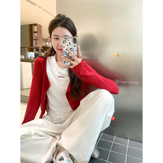 <曾小咸推荐>韩系撞色波点短袖T恤 商品图3