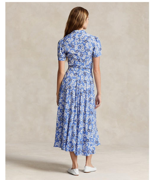 法式油画V领茶歇连衣裙 花卉皱纱连衣裙 高级时装质感 面料保持纱线自身疏松结构 上身更舒适透气 宽口V字领设计 西装驳头翻领 商品图3